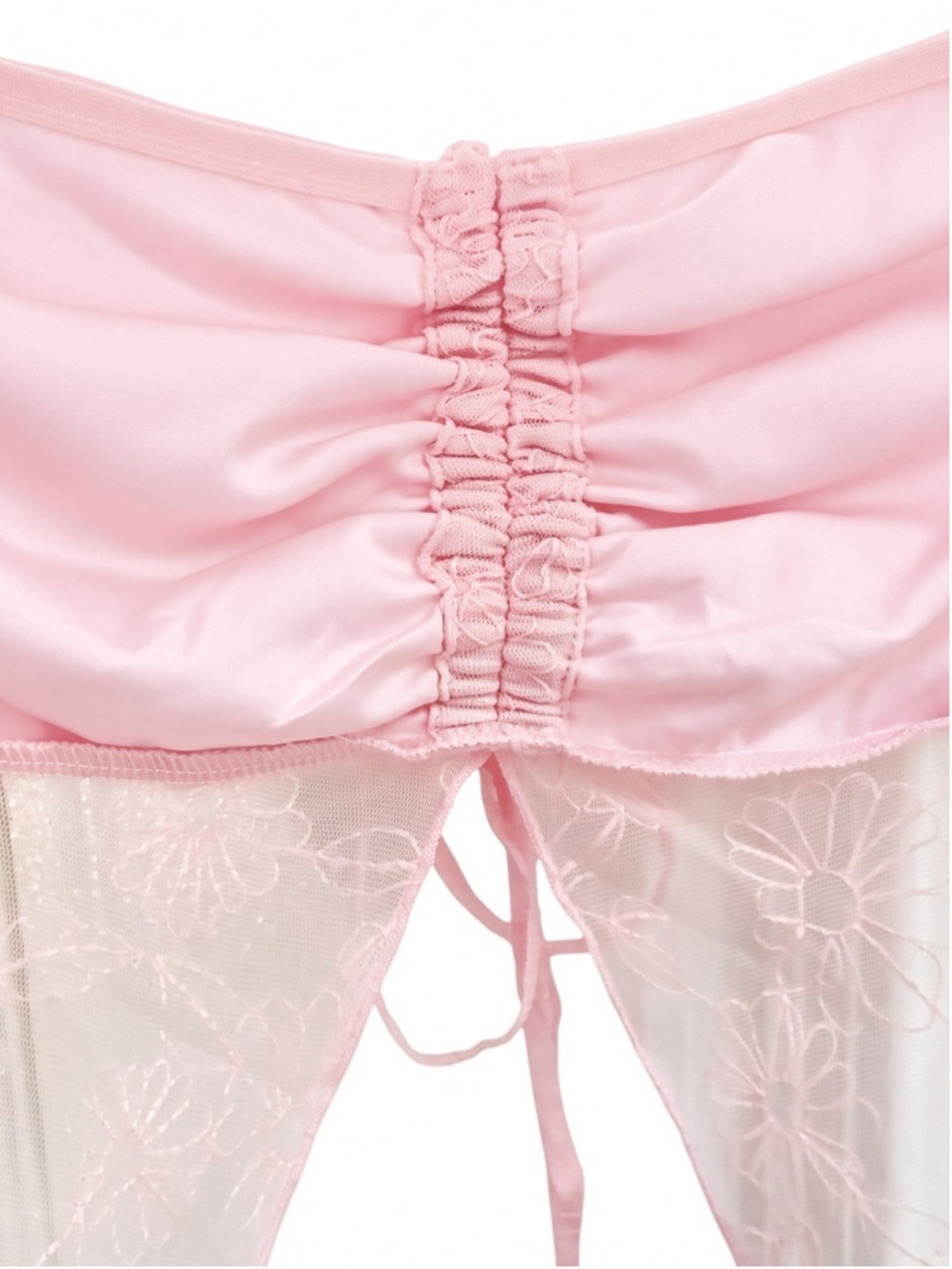 Love on a Hanger Pink Floral Mesh Ruched Drawstring Tie Front Top Blouse Size XL - Picture 9 of 11